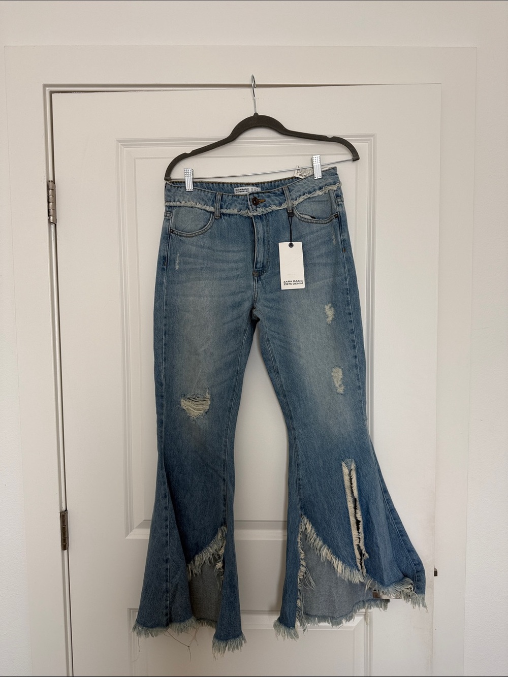 Zara Light Blue Distressed Flare Jeans